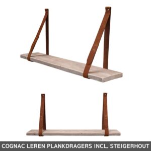 leren plankdragers cognac met steigerhouten plank