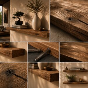 Zwevende Wandplank Oud-Eiken Recht 45mm