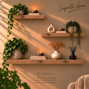 Zwevende Wandplank Oud-Eiken Recht 45mm set van 3