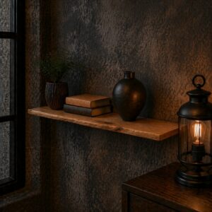 Zwevende Wandplank Oud-Eiken Boomstamrand 25mm – Op Maat