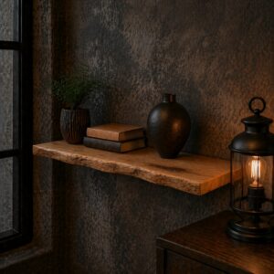 Zwevende Wandplank Oud-Eiken Boomstamrand 45mm – Op Maat