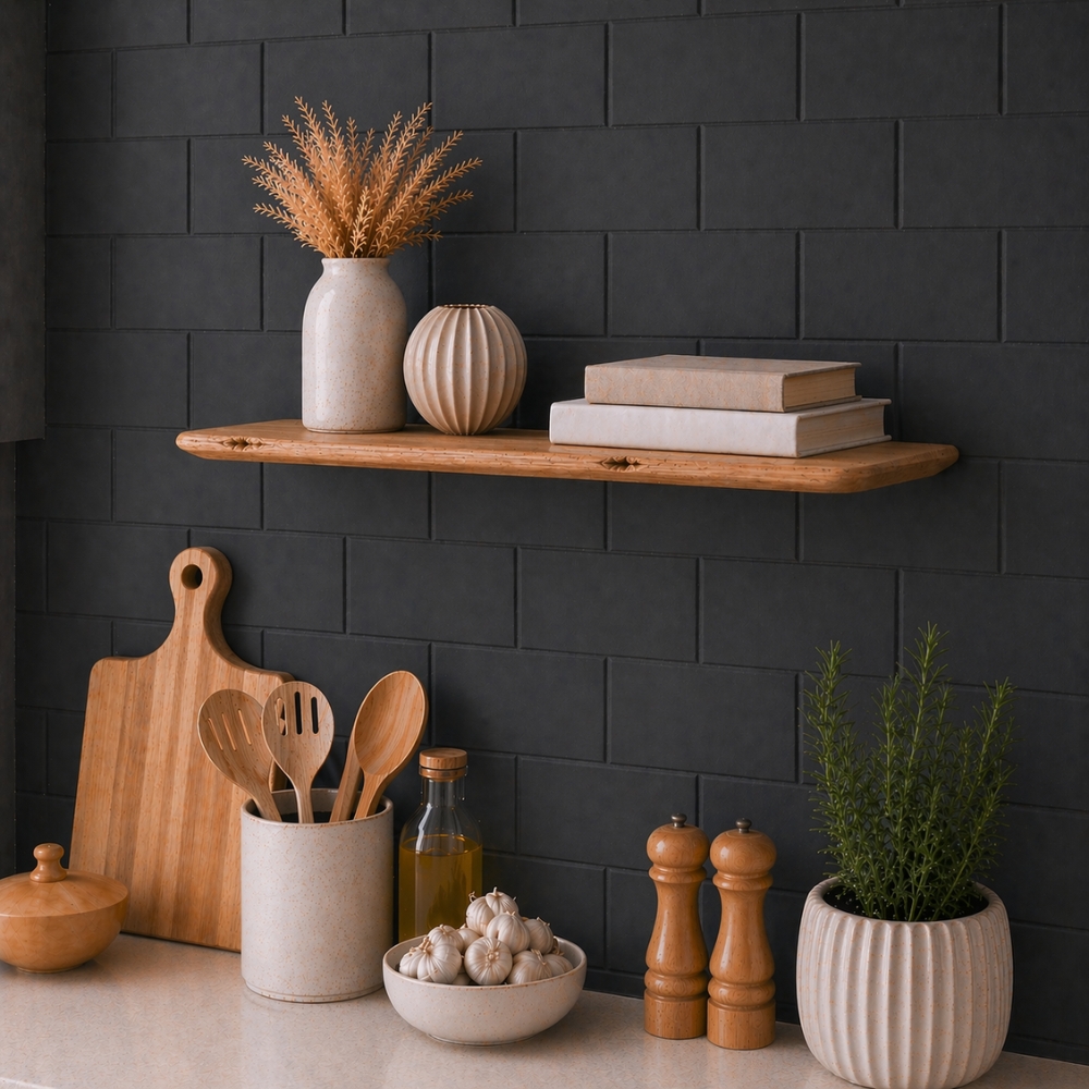 Japandi Wandplank Oud-Eiken 25mm met Facetranden Ronde Hoeken 6