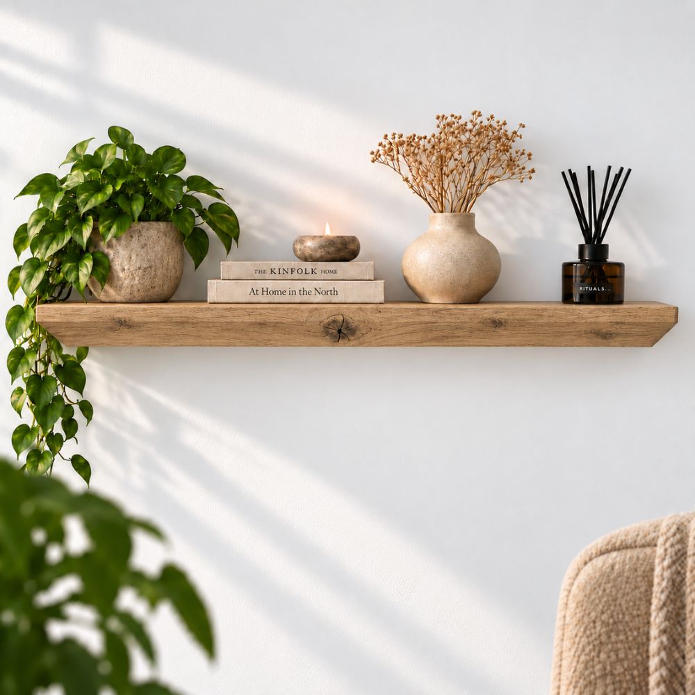 Japandi Wandplank Rustiek Eiken 42mm – Facetrand & Ronde Hoeken