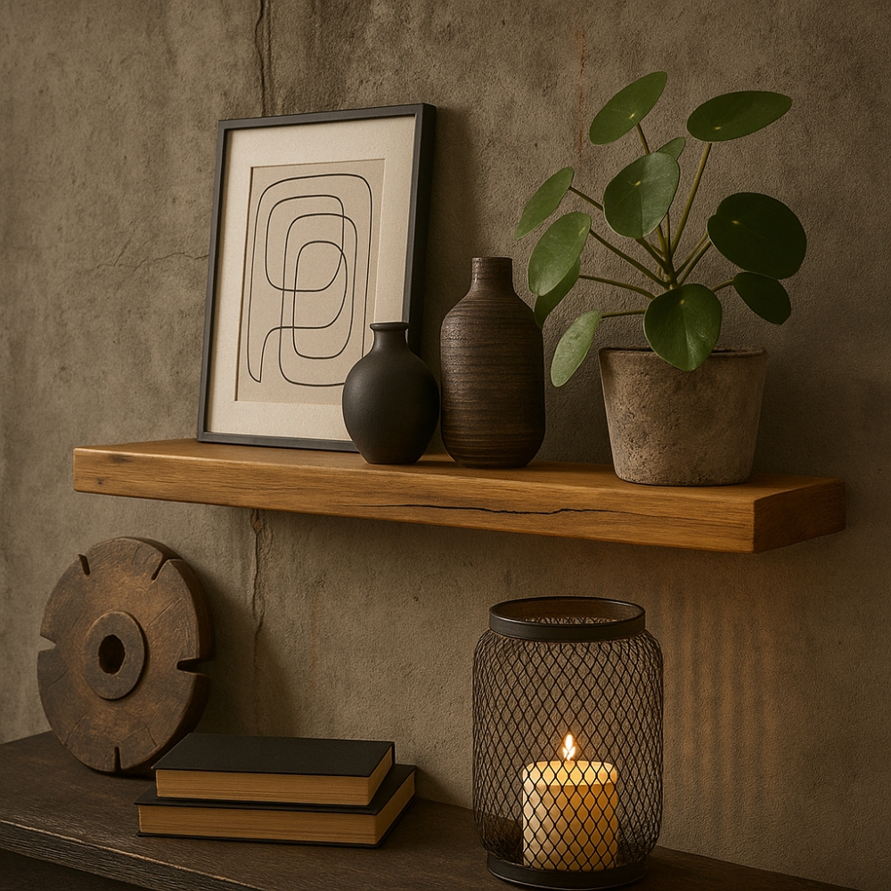 Zwevende Wandplank Oud-Eiken Recht 45mm