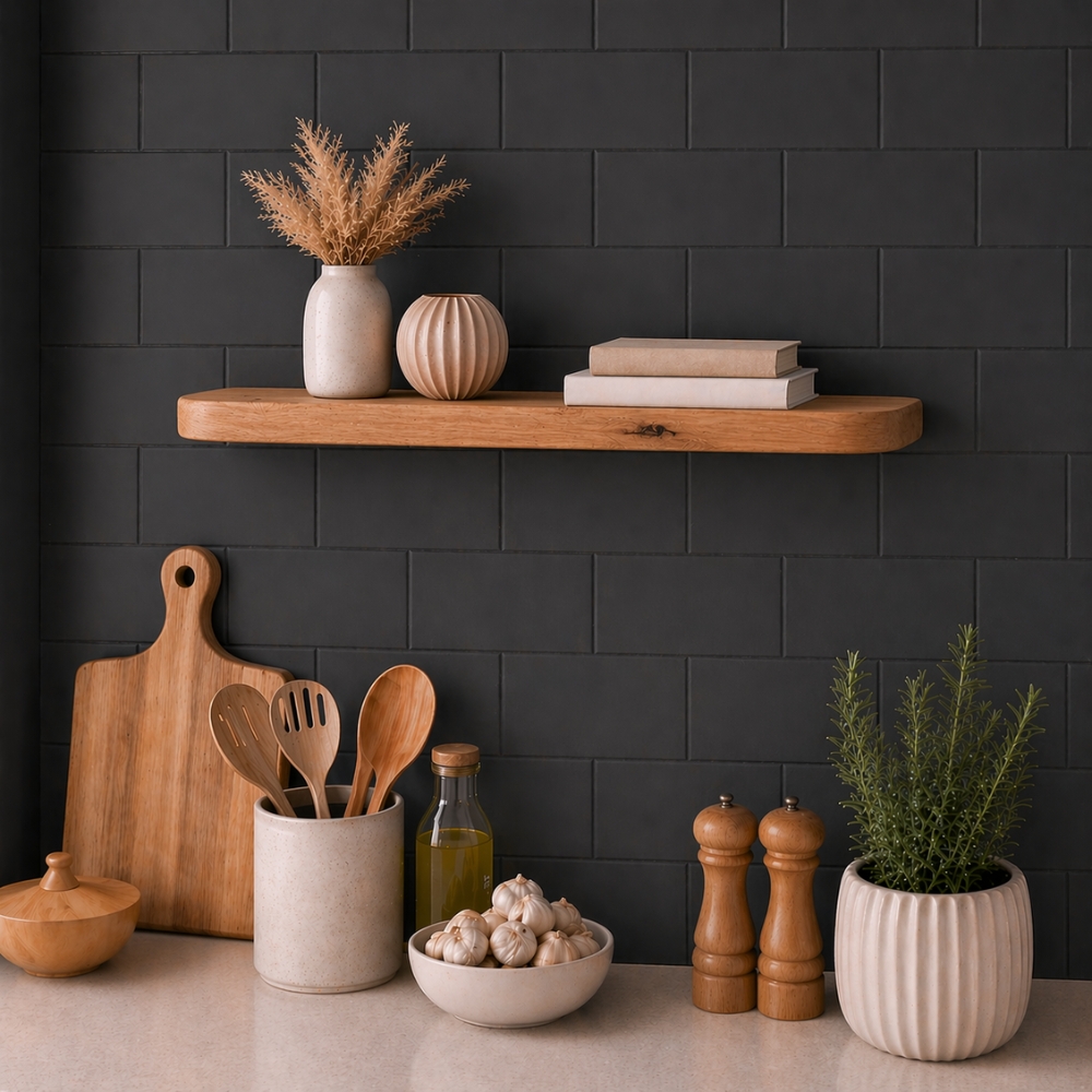 Japandi Wandplank Oud-Eiken 45mm – Ronde Hoeken