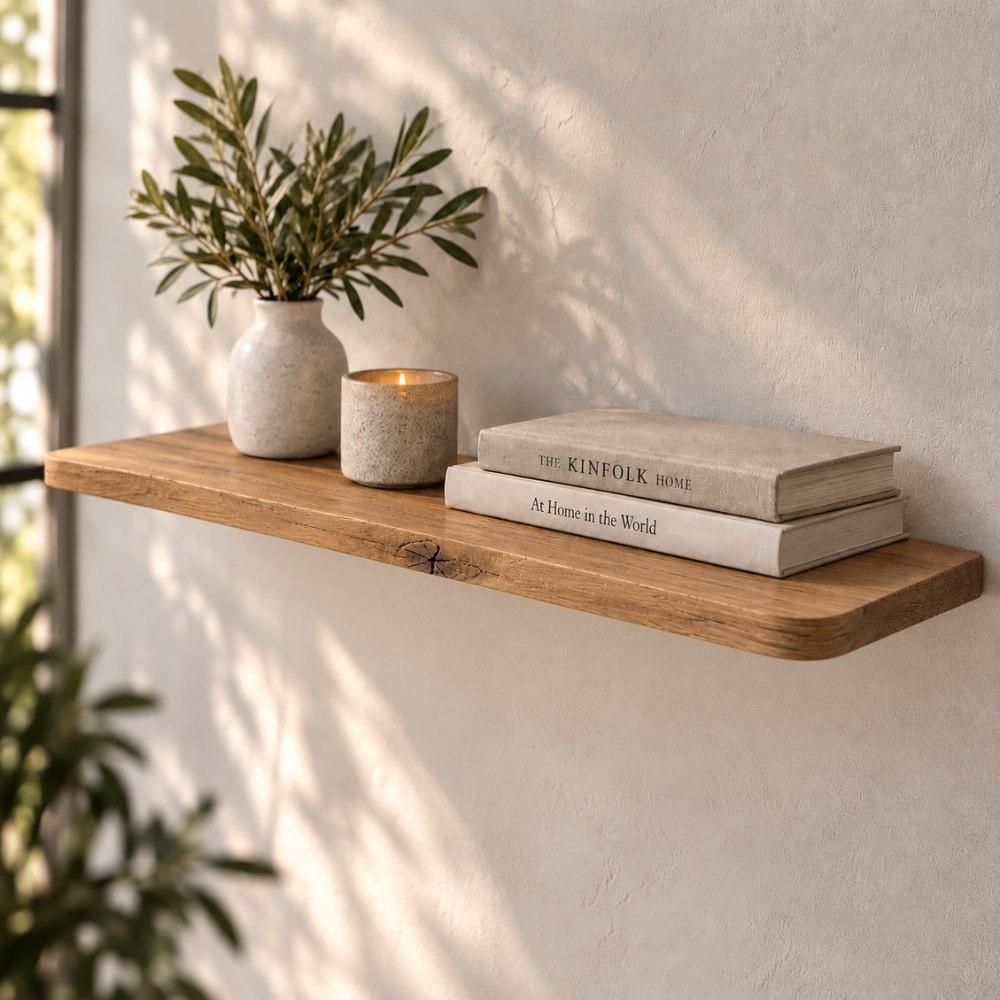 Stylingathome Japandi Wandplanken – Set van 3 – Massief Oud Eiken – 40, 60 & 80 cm – 15 cm Die