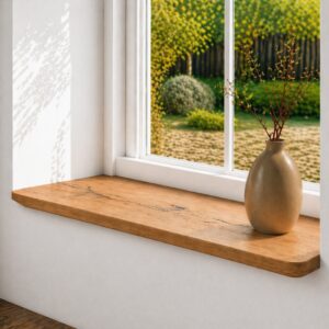 Japandi Vensterbank Oud-Eiken 25mm Schuine Facetrand en Ronde Hoeken (4)