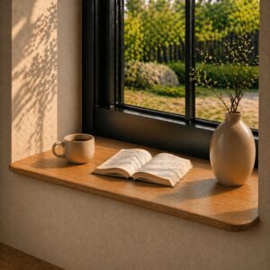 Japandi Vensterbank Oud-Eiken 25mm en Ronde Hoeken 1