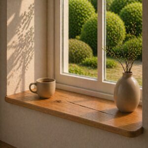 Japandi Vensterbank Oud-Eiken 25mm en Ronde Hoeken (2)