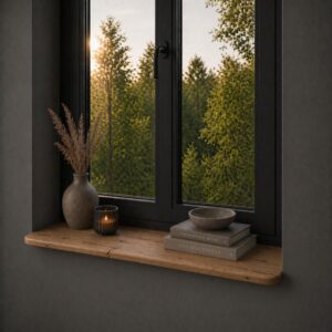 Japandi Vensterbank Oud-Eiken 25mm – Ronde Hoeken