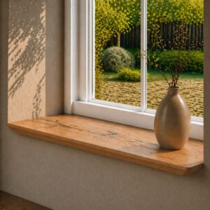 Japandi Vensterbank Oud-Eiken 45mm Schuine Facetrand en Ronde Hoeken (1)