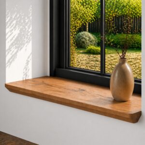 Japandi Vensterbank Oud-Eiken 45mm Schuine Facetrand en Ronde Hoeken (3)