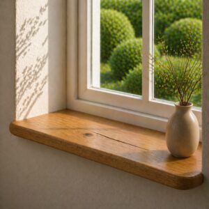 Japandi Vensterbank Oud-Eiken 45mm en Ronde Hoeken (1)