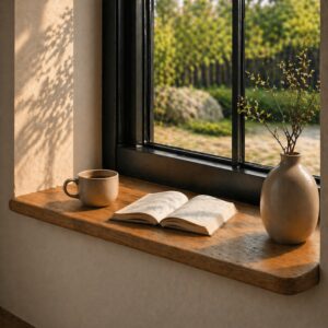 Japandi Vensterbank Oud-Eiken 45mm en Ronde Hoeken (4)