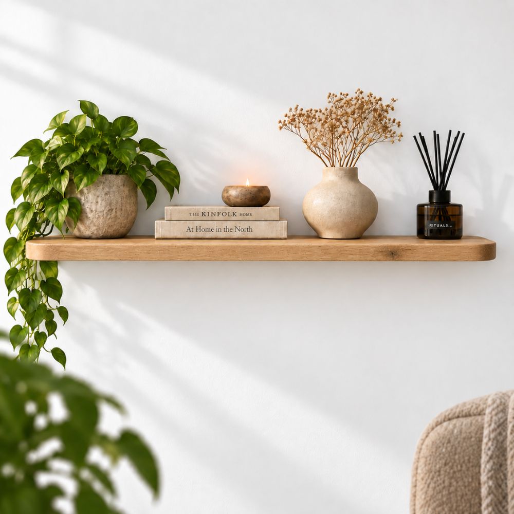 Japandi Wandplank Eiken 24mm – Ronde Hoeken