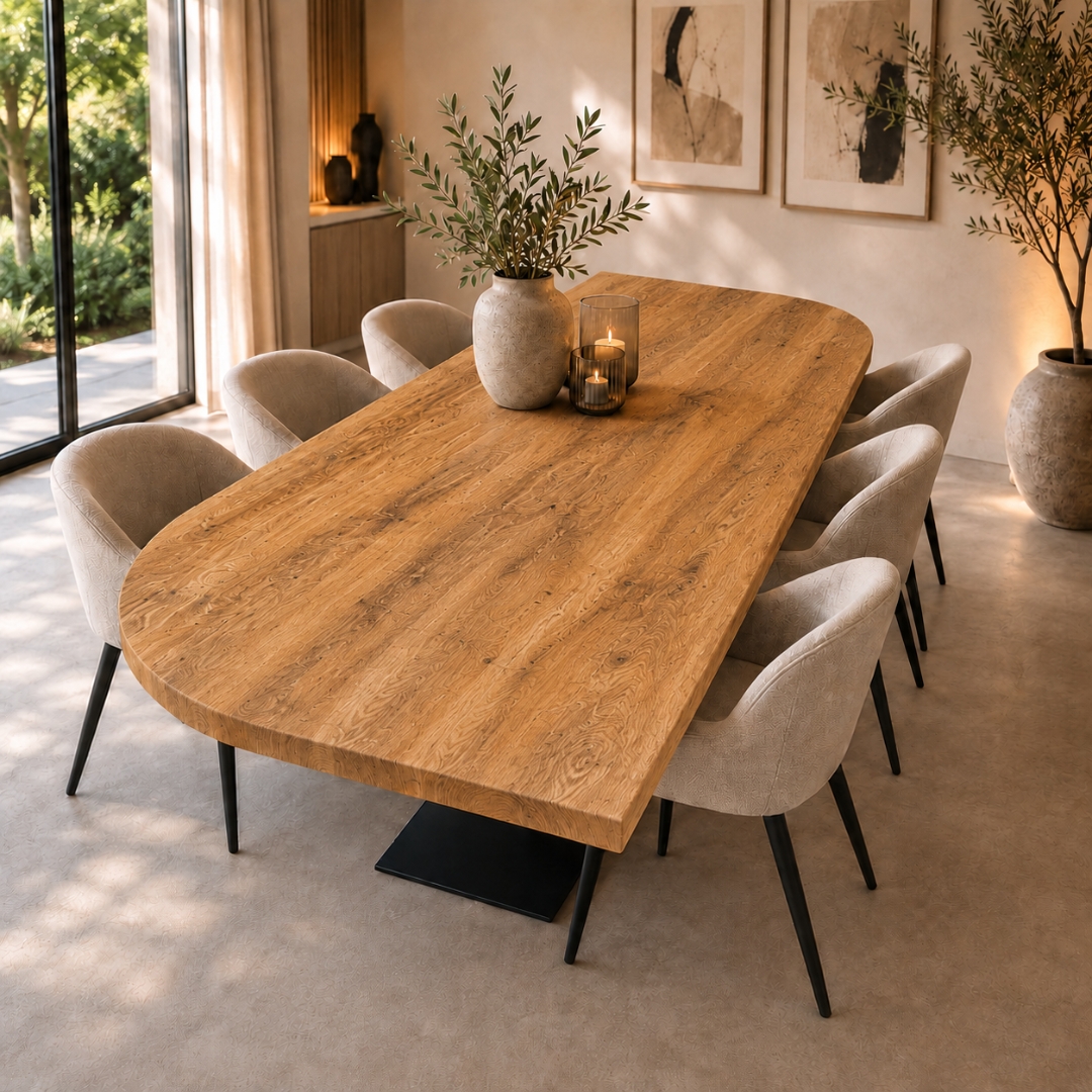 Eettafel Oud Eiken Quart de Cercle – Op Maat