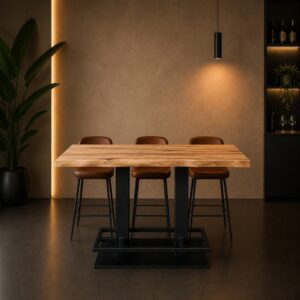Bartafel Table Haute Oud Eiken Met Voetsteun (1)