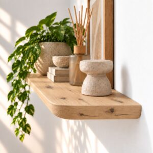 Japandi Wandplank Rustiek Eiken 25mm – Rond Afgewerkt (1)